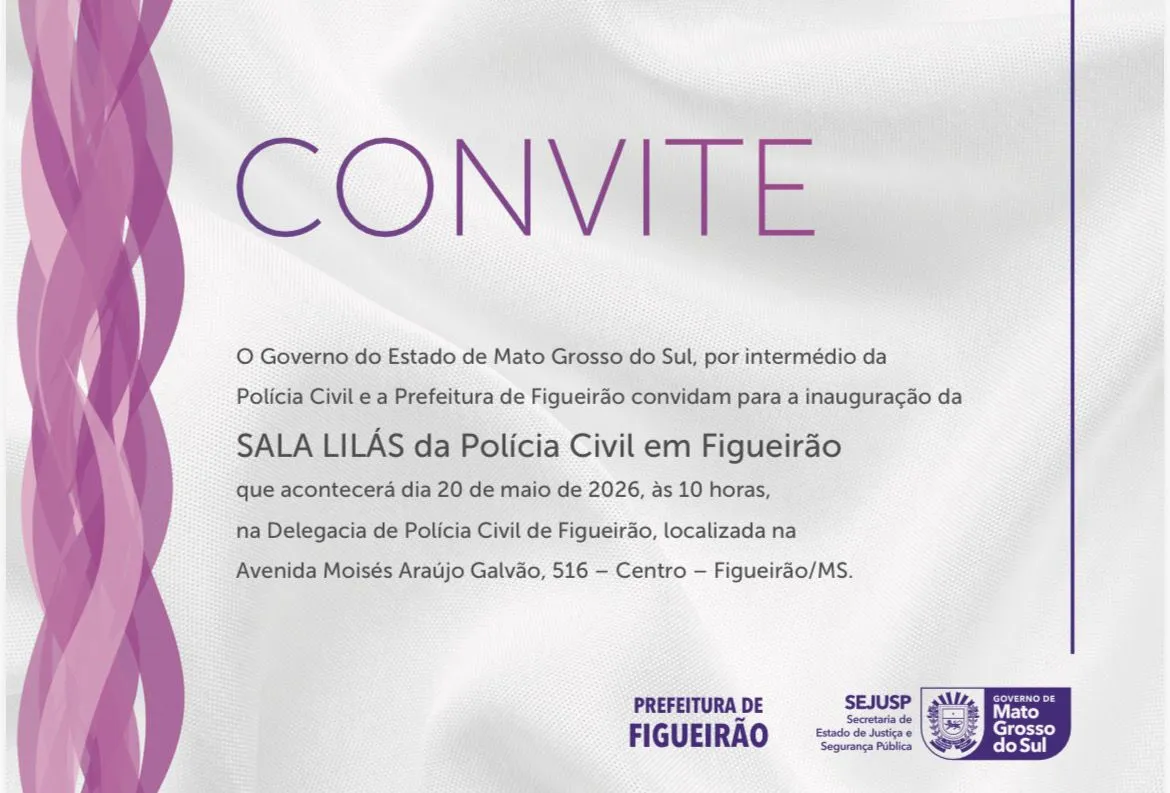 Imagem de compartilhamento para o artigo Prefeitura de Figueirão convida população para inauguração da Sala Lilás da Polícia Civil da MS Todo dia